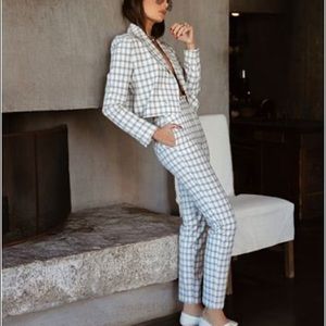 Danielle Bernstein Plaid Cropped Blazer